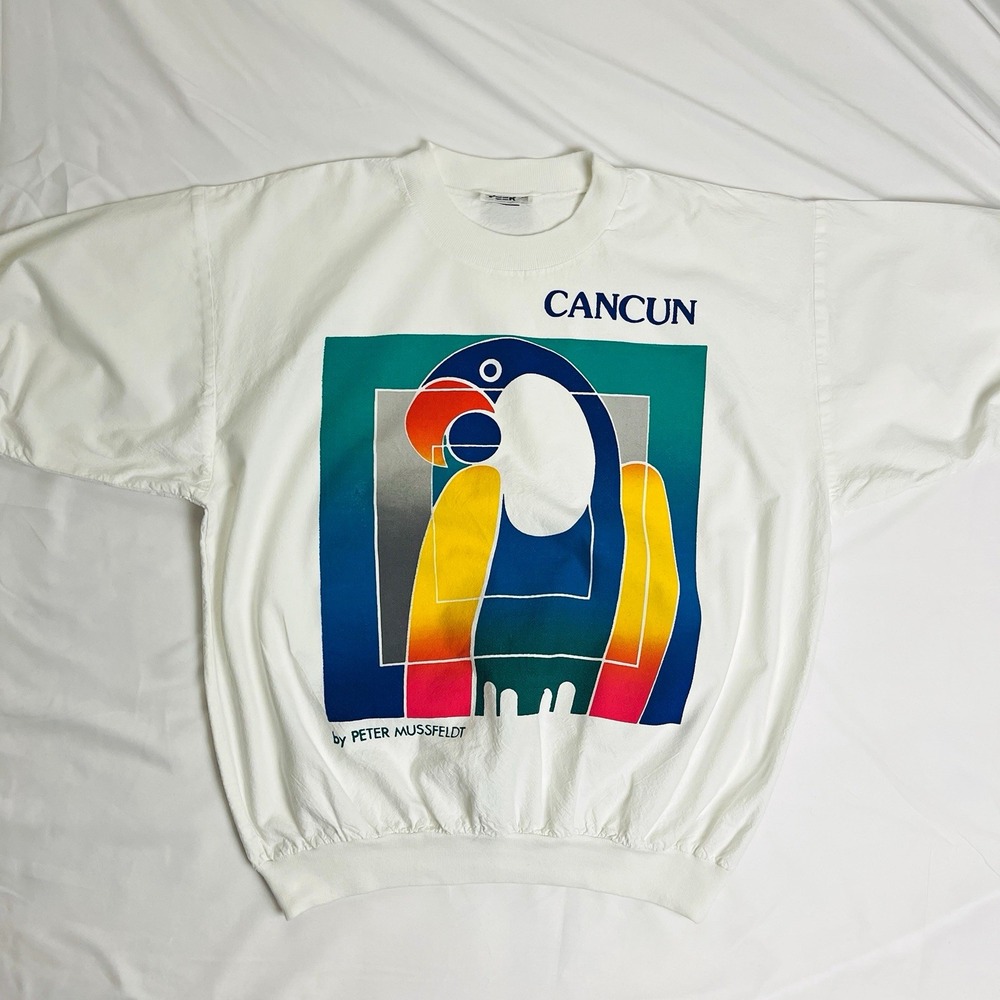 Vintage 90s Peer Peter Mussfeldt Cancun Parrot Sweatshirt XL Tropical